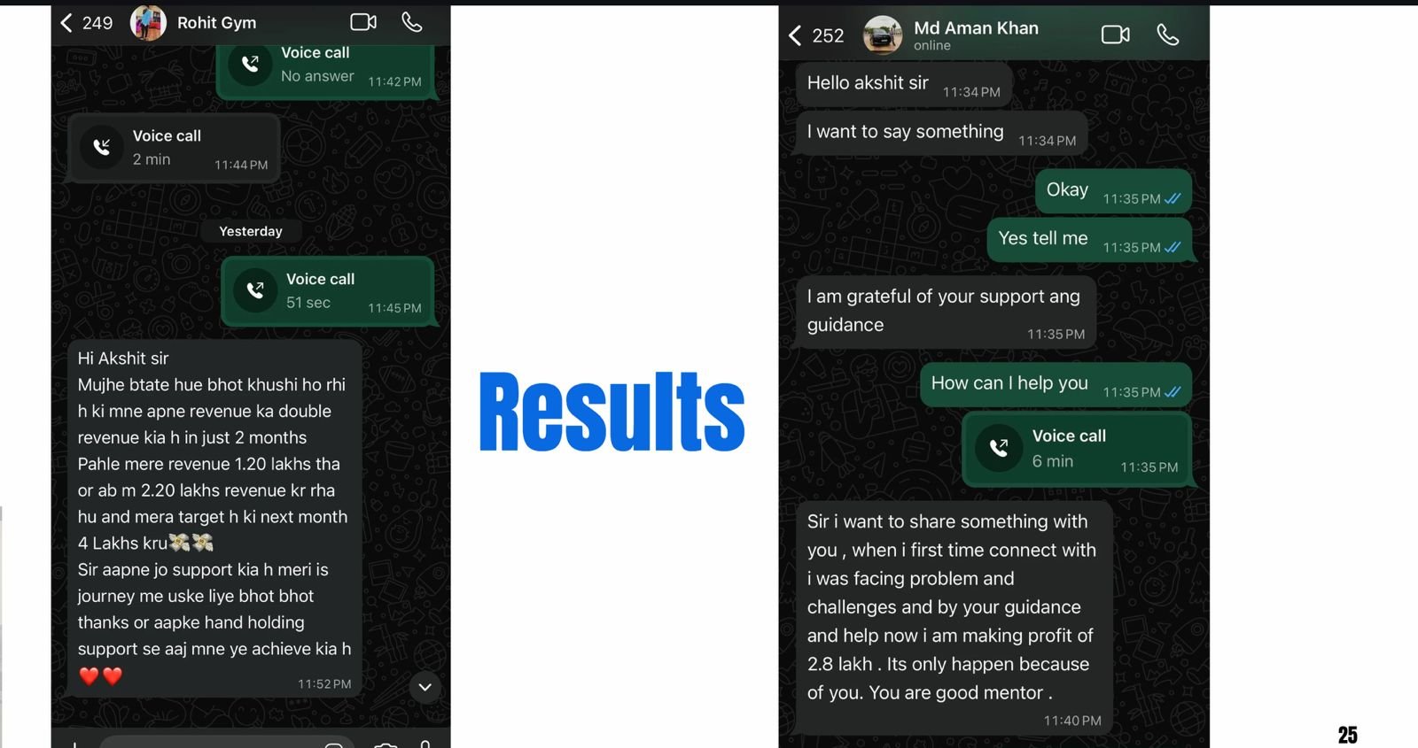 WhatsApp testimonial — revenue result